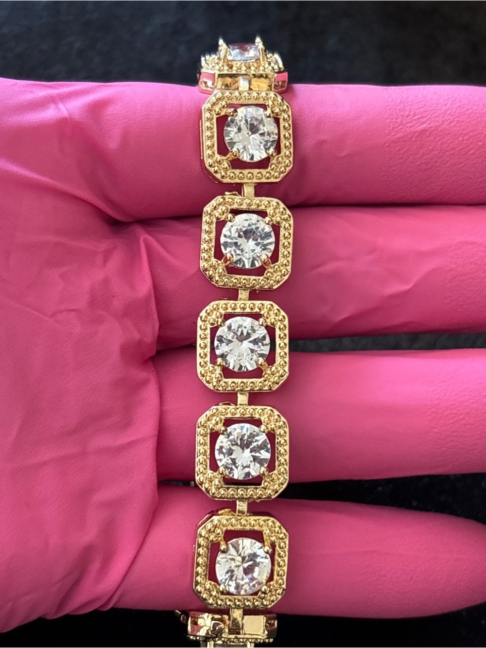 12mm Yellow Gold Cushion Frame CZ Bracelet 8 in. - Picture 6 of 10